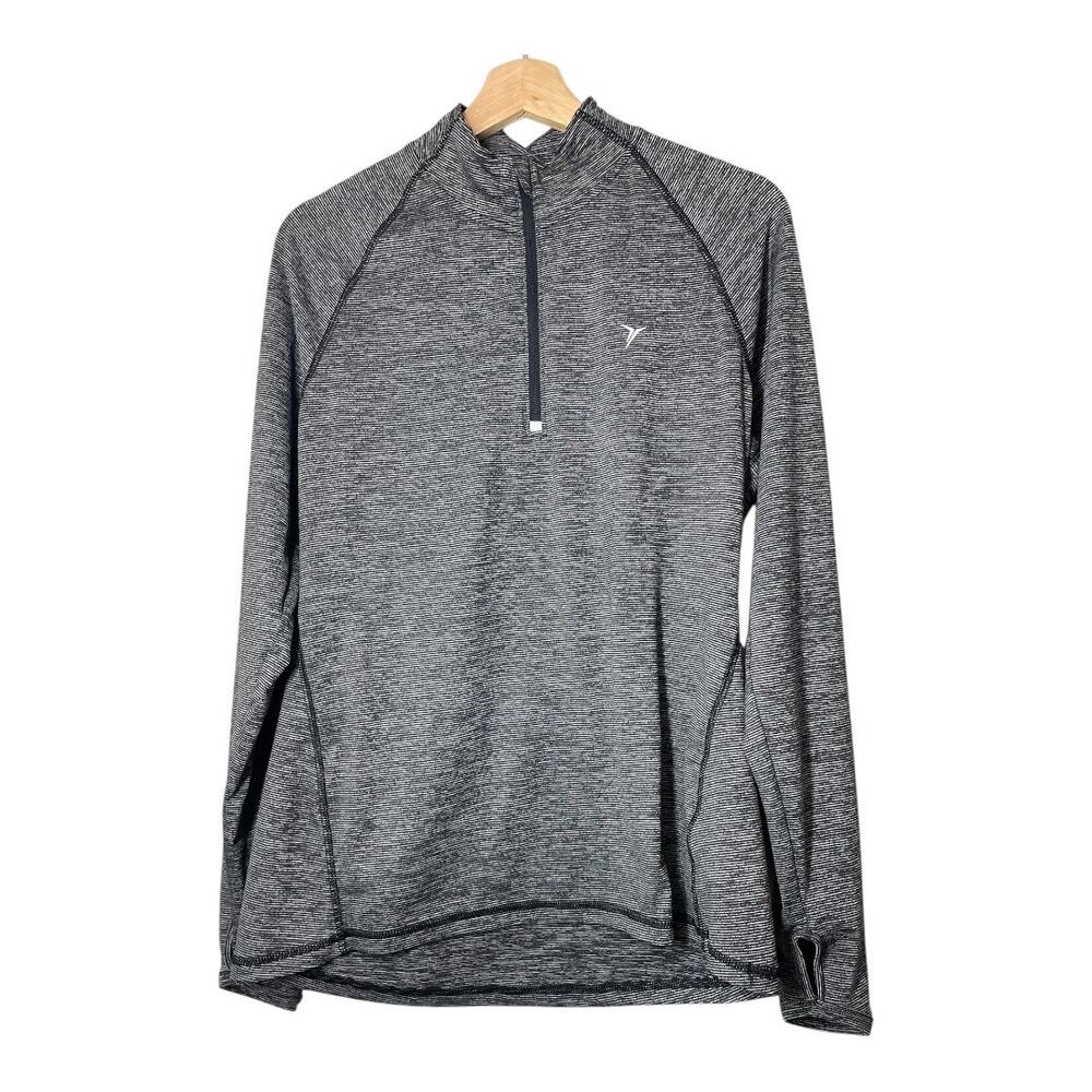 Old Navy Active Half Zip 1/2 Running Shirt Size Large Black White Striped 1/4